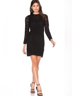 M Missoni Long Sleeve Bodycon Sheath Dress Black Textured Knit Size 42 US 12